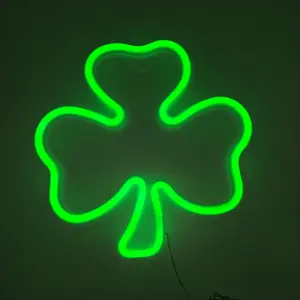 Dekorasyon Neon ışıkları LED yeşil yonca pencere ışıkları USB İrlanda Shamrock Neon tüp işaretleri pencere
