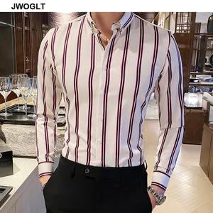 Spring New Korean Fashion Casual Button Down Shirt Men Design Brand Slim Fit Man Shirts Long Sleeve Striped Shirts