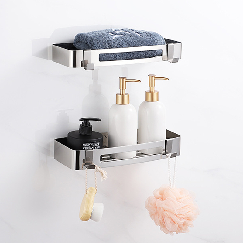Настенная душевая полка из нержавеющей стали, угловая полка для ванной комнаты с крючками, полка для хранения в ванной комнате