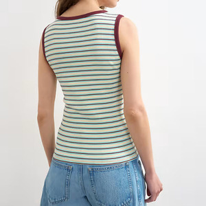 Camiseta sin Mangas con Cuello en V a Rayas, Nueva Moda, Camiseta Casual de Algodón Acordonado Suave de Alta Calidad - Product Image 2