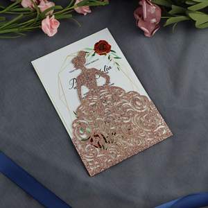 Ychon inviti personalizzati in Glitter oro con busta glitterata e biglietti d'invito per il compleanno abito da sposa Set invito - Product Image 5