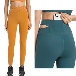 Collants de sport pour femmes Leggings d'entraînement à la taille croisée Gym Fitness Pants Butt Lift High Waist Yoga Leggings Solid Pattern 1 Piece