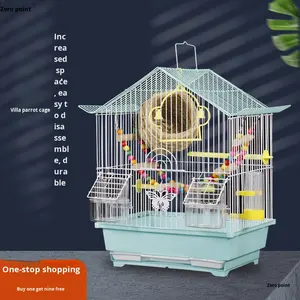 Cage à oiseaux moderne en métal galvanisé de grande taille pour perruches et calopsittes, motif solide, décoration ornementale, fermeture à bouton écologique - Product Image 1