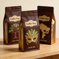 Sachets de café à huit soudures latérales, 300g, personnalisables, avec fermeture éclair, résistants à l'humidité, emballage réutilisable pour grains de café