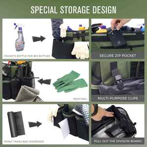Organisateur de produits de nettoyage vert extra large avec séparateurs pliables, sac de rangement portable pour produits nettoyants avec poignée - Product Image 2