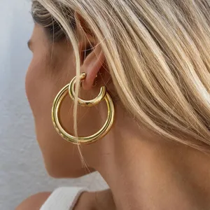 Dropshipping New Arrived 18K Gold Plated Stainless Steel Hypoallergenic Earring Big C Shape Hoop Earrings Dainty Jewelry