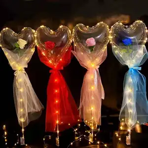 带玫瑰花束光球的发光二极管点亮波波气球套装带串灯的发光泡泡气球情人节