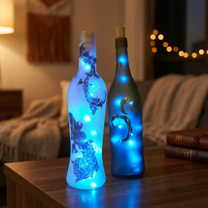 Lampe LED en verre artisanal bleu, style bouteille de crucible, effet ciel étoilé, Chien Keng, fabriqué à Taïwan, 80x80x325mm, Artisanat - Product Image 2