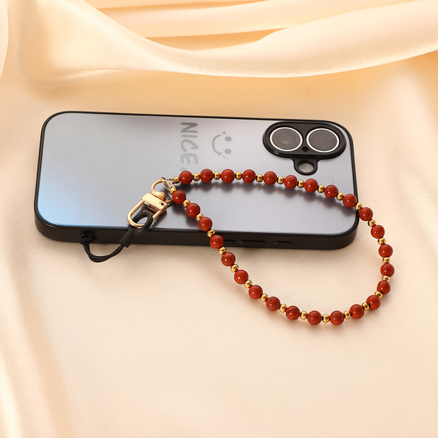 Round Natural Crystal Stone Beaded Wrist Lanyard Telephone Straps Key Phone Chain Accessories Anti Lost Mobile Phone Strap