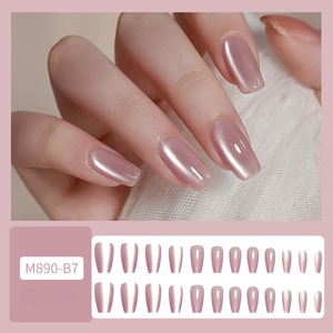 Produits de beauté de luxe Fournitures pour ongles Appuyez sur Ongles Conseils Rose Oeil de Chat Doux <span class=keywords><strong>Pastel</strong></span> rose Ongles En Gros 24pcs Doigt Réutilisable - Product Image 2