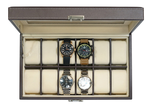 Boîte à montres en cuir PU marron durable et anti-poussière à <span class=keywords><strong>12</strong></span> emplacements pour hommes, vente en gros personnalisée Sonny - Product Image 5