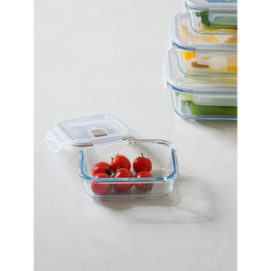 Neovent 370ml Rectángulo Contenedor de alimentos de vidrio Neoflam Alto borosilicato Bambú Organizador de cocina Calentado 400ml Capacidad para diario - Product Image 1