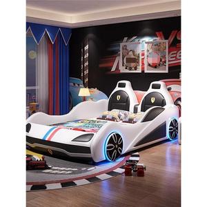 <span class=keywords><strong>Lit</strong></span> King Size JS style voiture de sport de dessin animé, cadre en bois massif et mousse avec revêtement en cuir artificiel pour chambre de garçons - Product Image 3