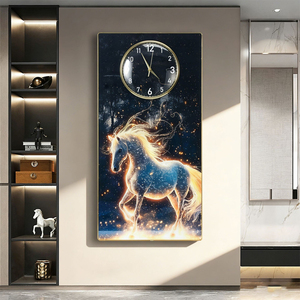 Reloj de Pared Moderno de Porcelana de Cristal, Arte de Pared Interior, Reloj de Lujo con Marco de Caballo, Reloj Grande Silencioso, Pintura y Arte de Pared - Product Image 3