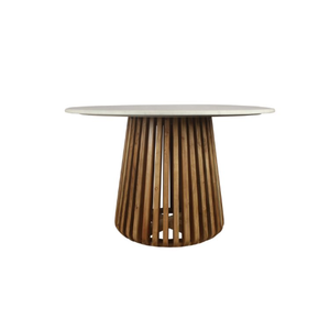 Table de salle à manger ronde élégante et moderne au design intemporel avec plateau en marbre blanc Base en bois d'acacia naturel Style traditionnel convertible - Product Image 6