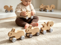 Jouet en bois Montessori en gros : Voiture animale à pousser pour bébé, jouet éducatif de préhension
