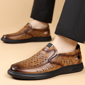 Zapatos Casuales Sin Cordones para Hombre, Suela Suave, Transpirables, de Cuero, con Tacón Bajo, Color Marrón y Negro, para Verano - Product Image 3