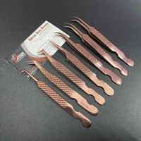 Pinzas para Extensión de Pestañas ASB de Acero Inoxidable Japonés Color Oro Rosa, Probadas a Mano, con Punta de Diamante, para Volumen, Fibra Sostenible