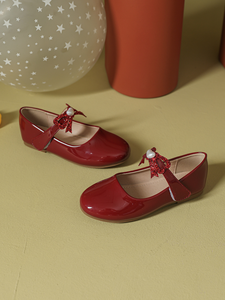 Factory Supply Kids Lacquered Pointed <b>Red</b> <b>Sequin</b> Bow Girl Dress Shoes - Product Image 4