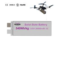 Celda de estado sólido sin ánodo profesional de 540 Wh/kg, 3.85 V, 20 Ah, 140 g, ligera, con descarga 3C para drones industriales y mapeo