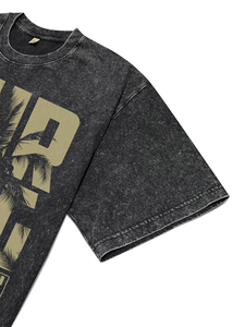 Camisetas Oversize Negras con Lavado Ácido y Teñido en Prenda para Hombre, Estampado DTG con Letras High Street LA, Camisetas de Algodón Transpirable para Venta al por Mayor - Product Image 3