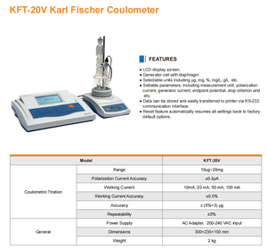 KFT-20V iyi performans <span class=keywords><strong>Coulometric</strong></span> <span class=keywords><strong>Karl</strong></span> <span class=keywords><strong>Fischer</strong></span> titrator titrasyon aparatı - Product Image 2