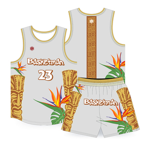 Hawaii lấy cảm hứng từ bóng rổ đồng phục thiết lập Tiki & Floral in Jersey quần short tùy chỉnh đội bóng rổ mặc thể thao trang phục - Product Image 2