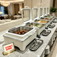 Peralatan Dapur Komersial Listrik 6L Pemanas Makanan Chafing Dish Stainless Steel Putih Tahan Lama 400W