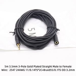 Yigao Industrial <strong>Copper</strong> 3-Pole <strong>4</strong>-Pole Jack Audio Cable 3.5mm Male Female Straight Braid <strong>Wire</strong> Black PVC Jacket Low Voltage 2547 - Product Image 6