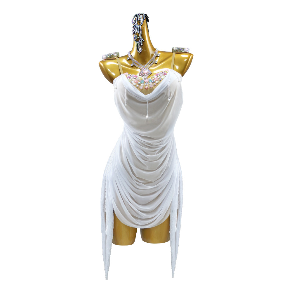 ABC-305bs Robe blanche + Bracelet + Collier + Coiffe
