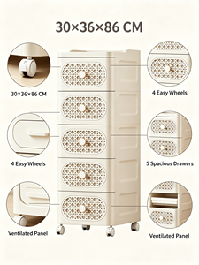 Lemari Penyimpanan Plastik Modern 5 Laci Beroda Gaya Rotan Unit Organizer Kamar Tidur Rumah Multi-Warna - Product Image 2