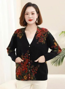 Nuovo Arrivo: Cardigan Floreale da Donna <span class=keywords><strong>con</strong></span> Scollo a V e Tasche Frontali, Maglione in Maglia Stile Nonna - Product Image 3