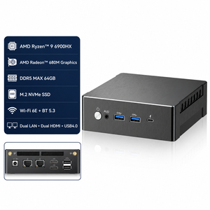 Mini <span class=keywords><strong>PC</strong></span> Bisnis AMD Ryzen 9 6900HX Radeon 680M 64GB DDR5 M.2 NVMe SSD WiFi 6E Dual LAN USB4 Windows 11 Komputer Kantor Ringkas - Product Image 1