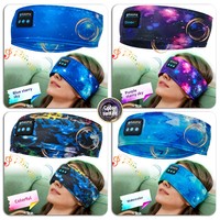 Bandeau audio pour dormir avec masque oculaire musical pour les dormeurs latéraux, idéal pour le sport, motif ciel étoilé, en polyester et élasthanne, 3 heures d'autonomie