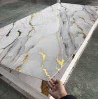 Panneau mural en PVC marbré de 2 mm d'épaisseur, haute brillance, revêtement UV, imperméable, résistant à l'humidité, plaque de pierre artificielle pour bureau, hall d'hôtel