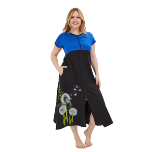 Robe courte à manches courtes pour femmes, 100% coton, douce et lisse, confortable, légère, avec fermeture éclair, pour un usage quotidien, approvisionnement ODM - Product Image 1