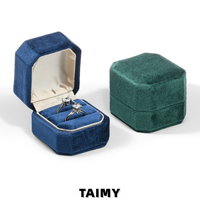 Boîte à bagues octogonale en velours avec logo personnalisé, couvercle rabattable, doublure en satin de luxe, pour rangement de bagues, demande en mariage, mariage, coffret cadeau pour bijoux