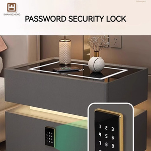 Bàn Cạnh Giường ngủ màu xám đơn giản hiện đại, Bảng kính trong suốt + nút điều khiển Màu đen ánh sáng ban đêm ẩn - Product Image 5