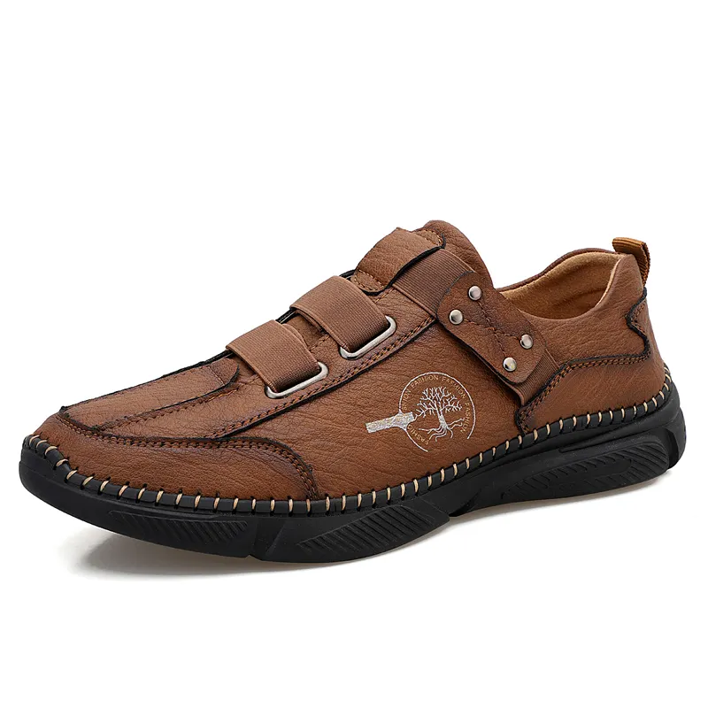 2021 Men's Casual Leather Shoes Lace-Up Breathable Loafers Soft Leather Driving Shoes