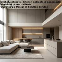 Ensemble de rangement multifonctionnel personnalisable en mélamine grise résistante à l'eau pour cuisine moderne de luxe