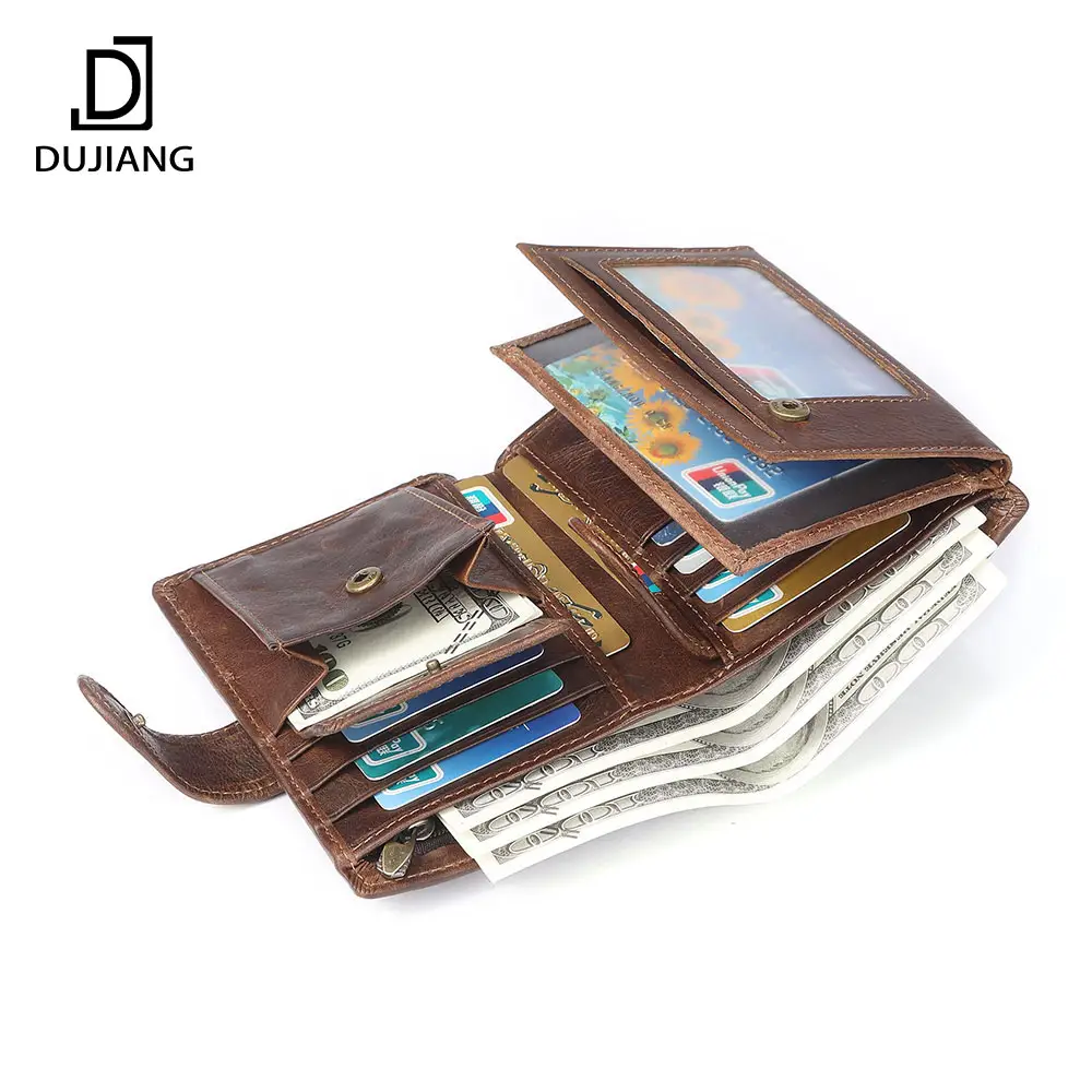 Monedero Vintage de lujo pequeño Rfid para hombre, tarjetero Delgado, billetera con Clip para dinero, bolso de cuero genuino, carteras para hombres