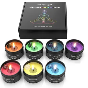 Coffret cadeau personnalisé de luxe en vrac cire de soja 7 chakra bougie parfumée cristaux vacances méditation Diwali nouvel état échantillon disponible