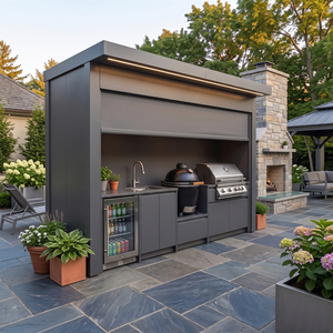 Dapur Luar Ruangan BBQ Pod dari Baja Anti Karat 304 dengan Wastafel, Roller Shutters, dan Tempat Sampah untuk Halaman - Product Image 1