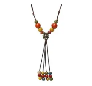 彩色陶瓷珠子叶套索长项链，波西米亚嬉皮士复古珠宝礼品女性珠子工艺手镯制作