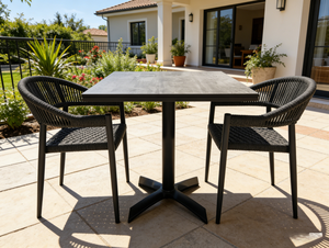 Ensemble table et chaises <span class=keywords><strong>de</strong></span> <span class=keywords><strong>jardin</strong></span> d'extérieur <span class=keywords><strong>en</strong></span> pierre frittée et <span class=keywords><strong>aluminium</strong></span>, empilable pour deux personnes, mobilier simple - Product Image 3