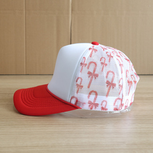 <span class=keywords><strong>Cappello</strong></span> Trucker a 5 Pannelli con Corda Rossa in Schiuma, Motivo Semplice, Alta Qualità, Rete Personalizzata, Stile Bastoncino di Zucchero Natalizio per Donne - Product Image 2