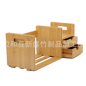 Modern minimalist creative <b>desktop</b> bookshelf with drawers, bamboo telescopic bookcase/<b>shelf</b>, customizable. - Product Image 3