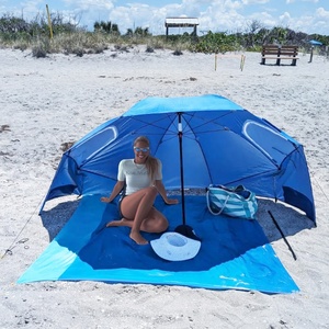 SPF 50+ Windproof Iron <b>Frame</b> Heavy Duty Manual Picnic Umbrella for Sand Anchoring at Concerts Festivals & Outdoor Events - Product Image 6