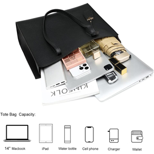 Женская большая мягкая сумка-тоут из искусственной кожи с застежкой-молнией, подкладкой из полиэстера и логотипом – простой дизайн для школы, работы и отдыха - Product Image 4