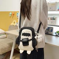 Tas Selempang Mini Hiu Kartun Lucu untuk Anak-Anak & Remaja, Bahan Kain Oxford Kasual dengan Ritsleting, Tas Kamera Trendi